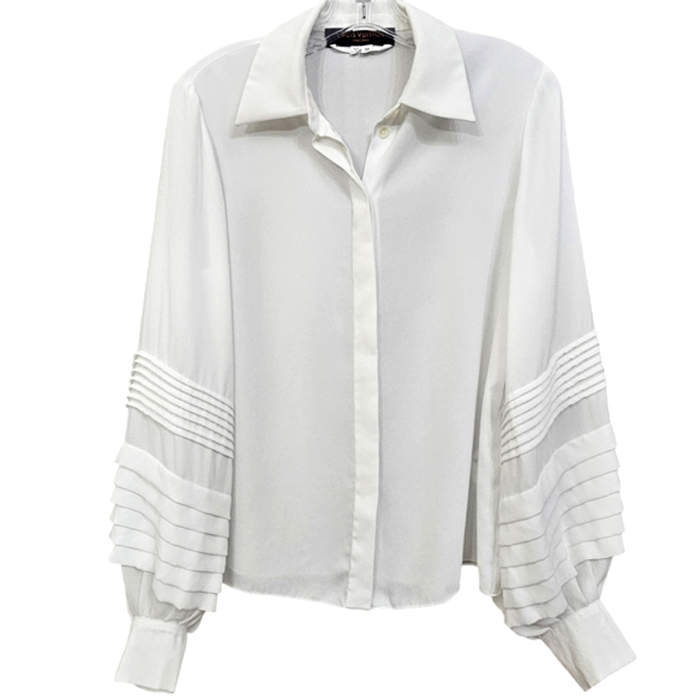 Nwot Louis Vuitton Uniforms White Chiffon w/Bell Pleated Sleeves Blouse